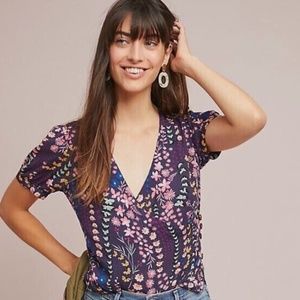 Anthropologie Meadow Rue Floral Wrap Top Size: Women's US 4